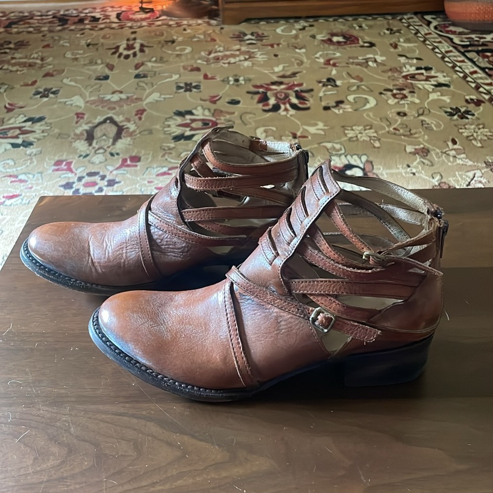 Strappy Brown Leather Ankle Booties from FREEBIRD - Picture 2 of 6
